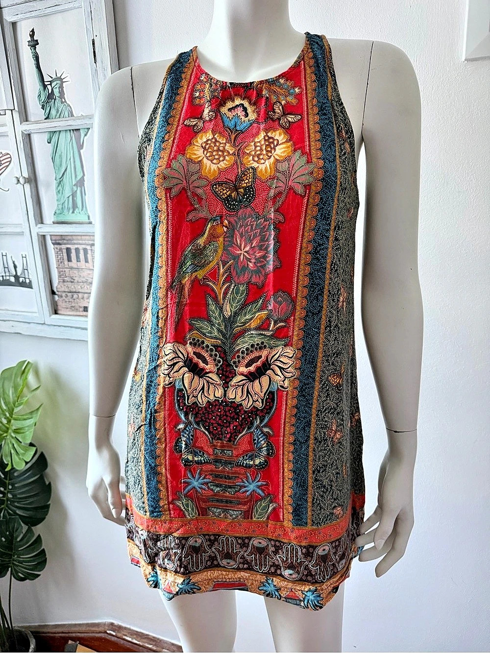 Farm Floral Mini Dress in Red & Blue Size Medium